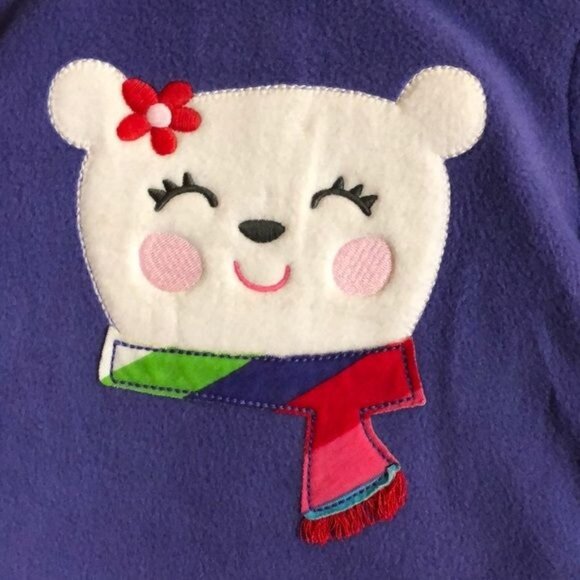 Carter's Purple Fleece Top (w/ Ruffles & Bear Applique) & Striped Pull on Pants - Picture 3 of 5